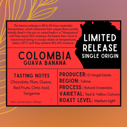 Bag of Colombia Guava Banana natural anaerobic coffee from Inspired Coffee Roasters